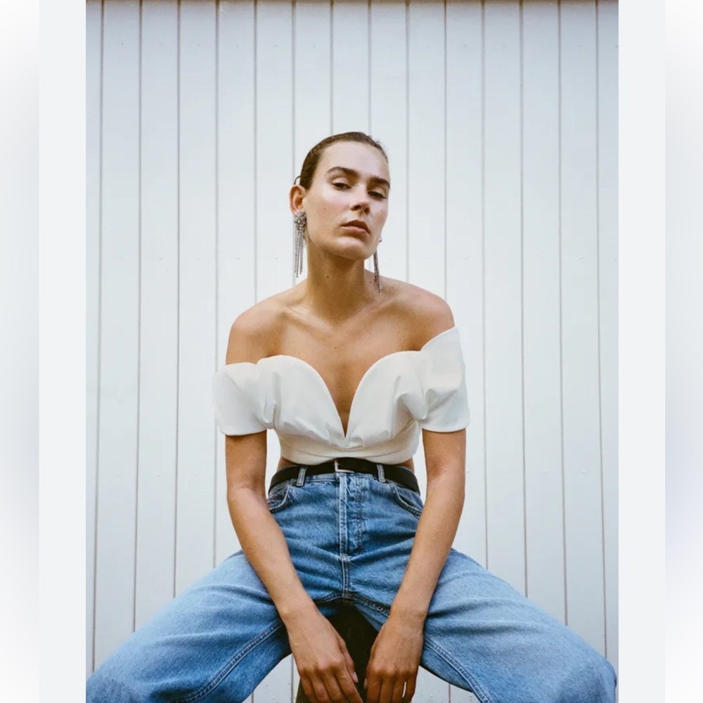 Zara white heart shaped puff sleeve crop top